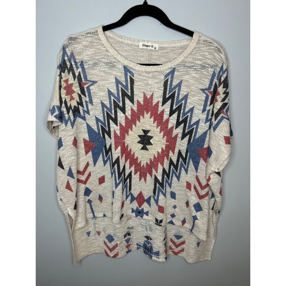 George Tops - George g Navaho print high low short sleeve tee western Women's Size Small